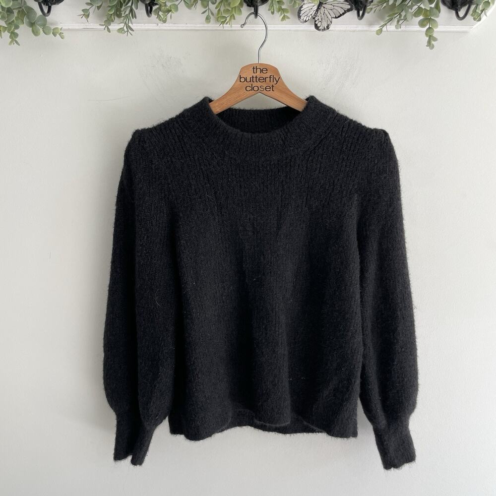 Madewell wool blend Black Soft Puff Sleeve Cropped Sweater Size M 6-4914